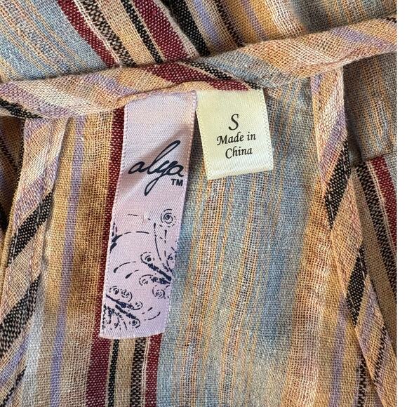 Alya Taupe Striped Ruffle Sleeveless Top Small - Picture 3 of 3